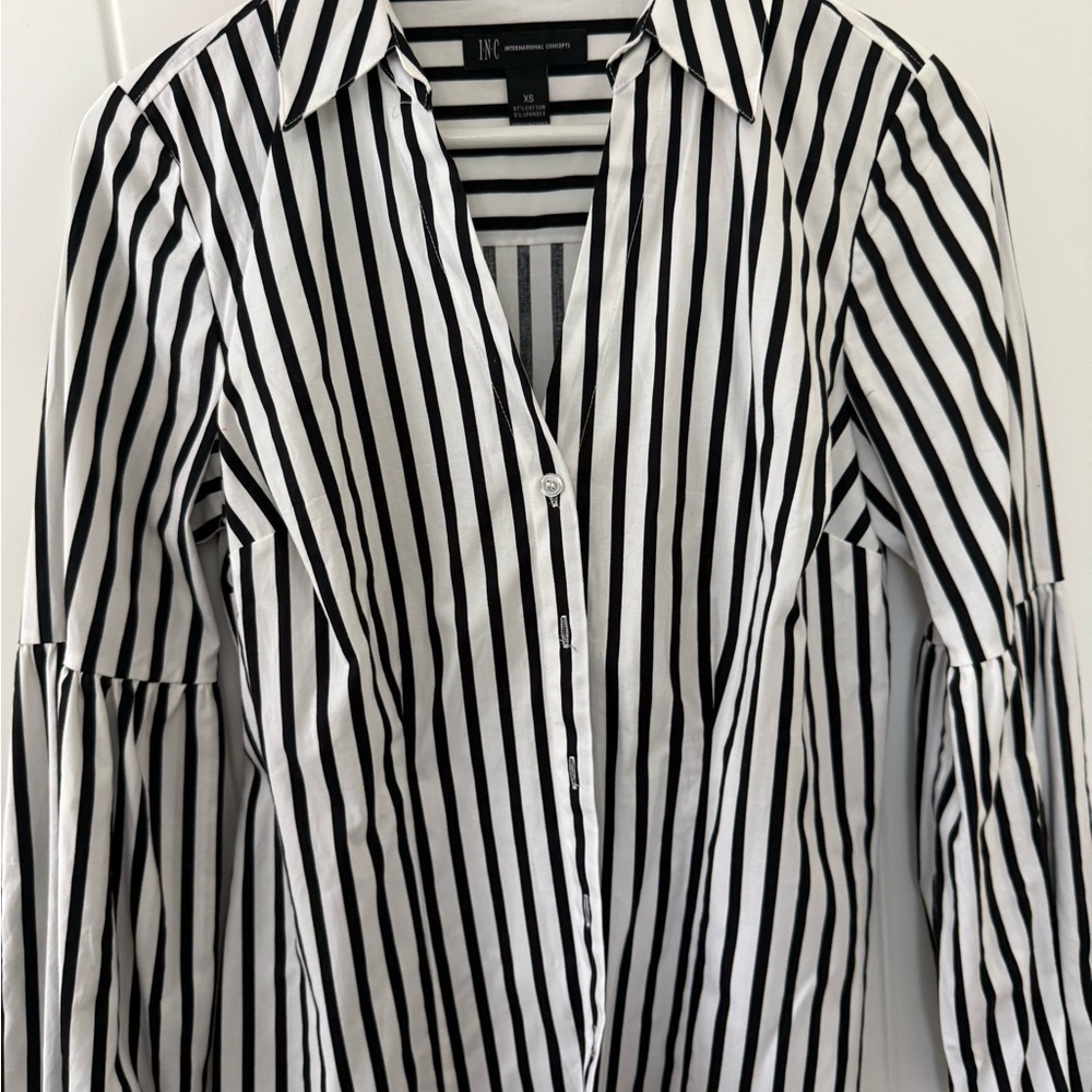 INC International Concepts Black and White Striped Button Down Shirt